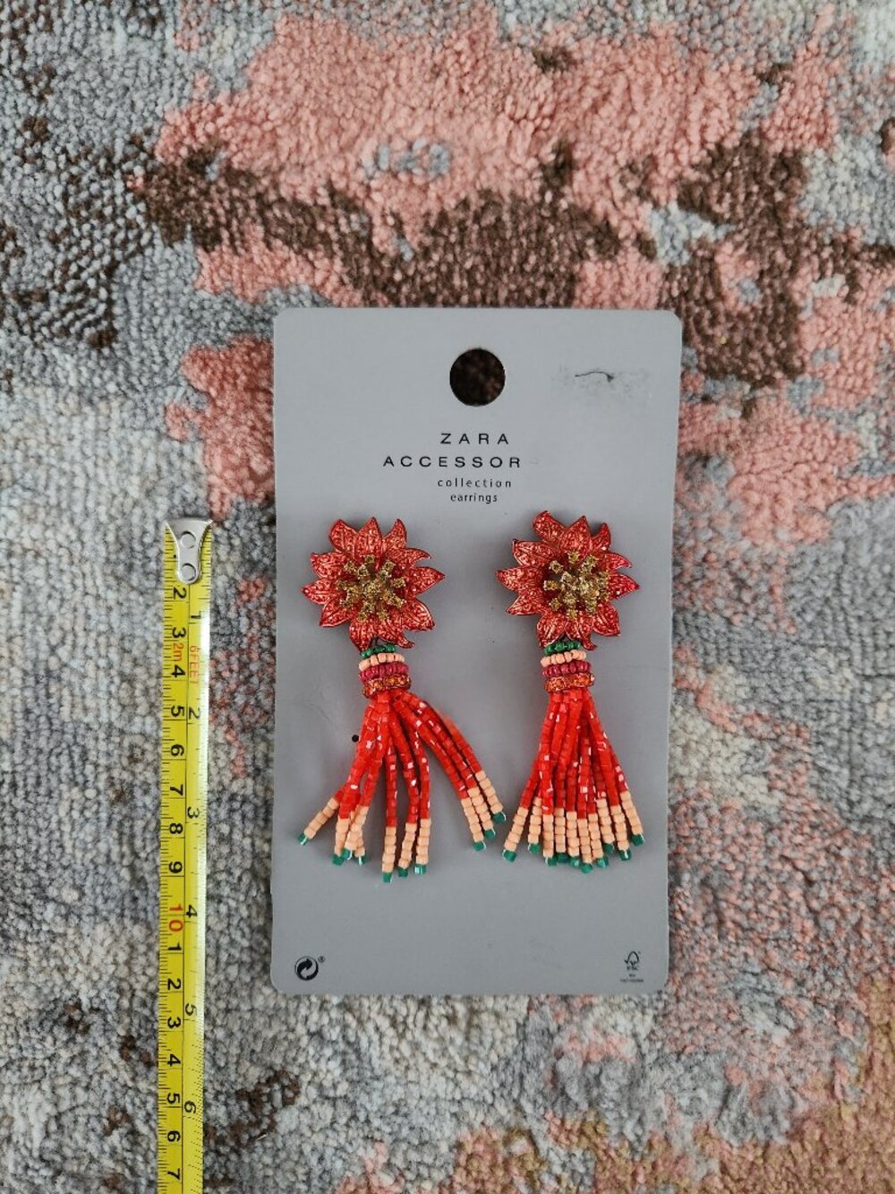 NEW Zara Beads Rhinestone Flower Dangle Earrings